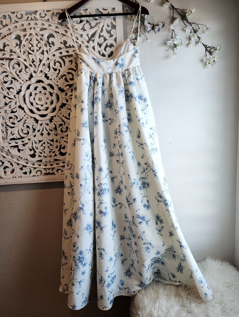 SACHI & BABI PALM WE LGOWN MAXI DRESS BLUE FORAL ADJUSTABLE STRAPS SIDE POCKETS - Picture 8 of 16